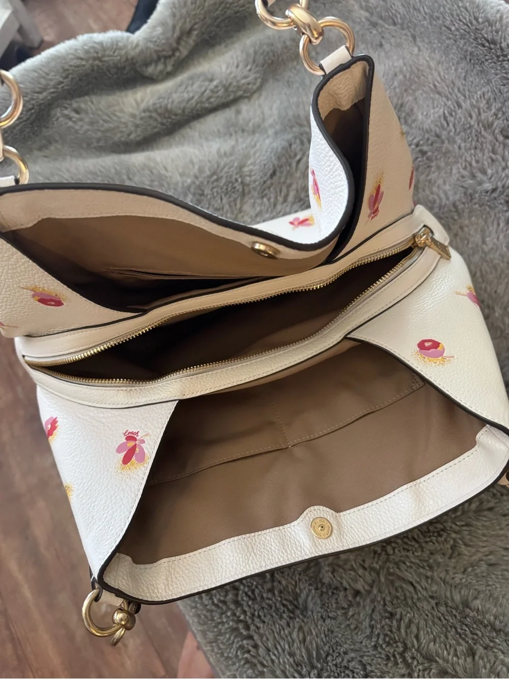 Coach Hallie Floral Print Shoulder Bag in Cream with Pink and Yellow Blooms